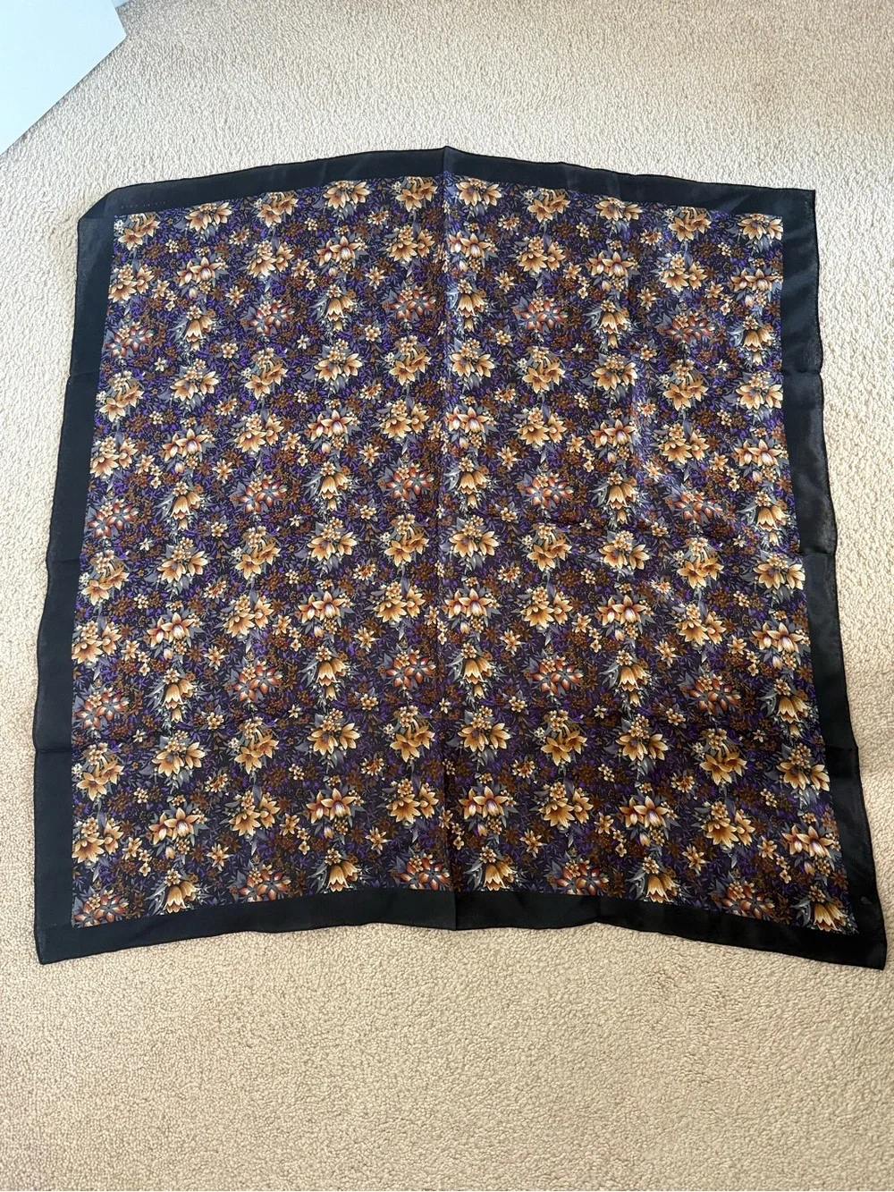 Elaine Gold for Collection XIIX Silk Square Scarf Floral Purple Tan Ivory